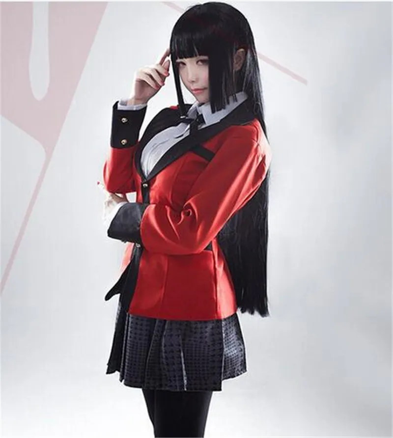 Косплей на Хэллоуин костюмы аниме Kakegurui Yumeko Jabami школьная форма для девочек Полный комплект куртка+ рубашка+ юбка+ чулки+ галстук+ WigShoes