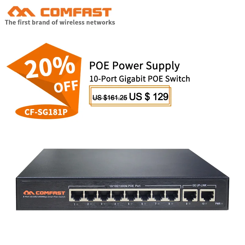 

10 Port Gigabit PoE Switch 10/100/1000Mbps 802.af/at Ethernet poe switch professional for IP Cameras/ Wireless AP network system