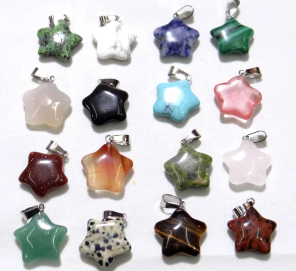 

good quality Mixed 24color natural stone five-pointed star charm pendant for jewelry making bracelets pendants Wholesale 12 PC
