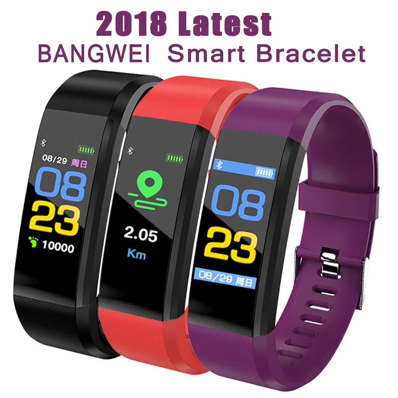 BANGWEI Color Smart Watch Men Heart Rate Monitoring Fitness Waterproof Sport Smart Watch Tracker PK mi band 3 Honor band 3 USB