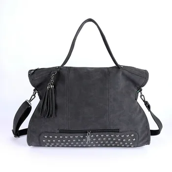 

High Quality Pu Leather Women Handbag Fashion Tassel Rivet Messenger Vintage Shoulder Bag Large Top-Handle Bags Mummy Package