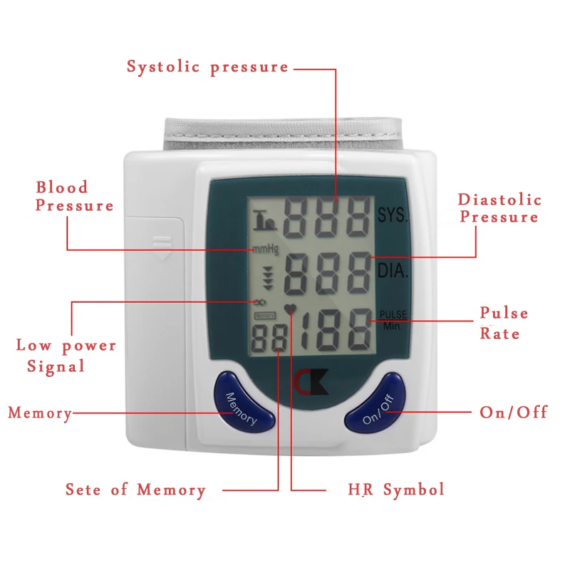 Горячая Распродажа измерительный прибор для измерения кровяного давления Сфигмоманометр на запястье цифровой автоматический тонометр кровяное давление пульсометр