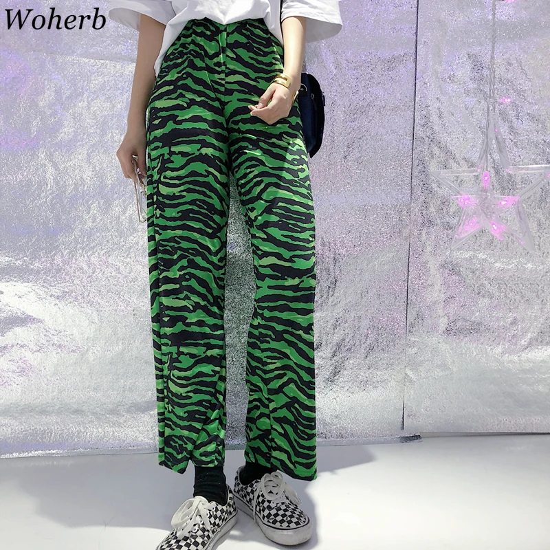 

Woherb Zebra Striped Print Harajuku Wide Leg Pants Women Cool Streetwear 2019 Casual Loose Trousers Vintage Korean Palazzo Pants