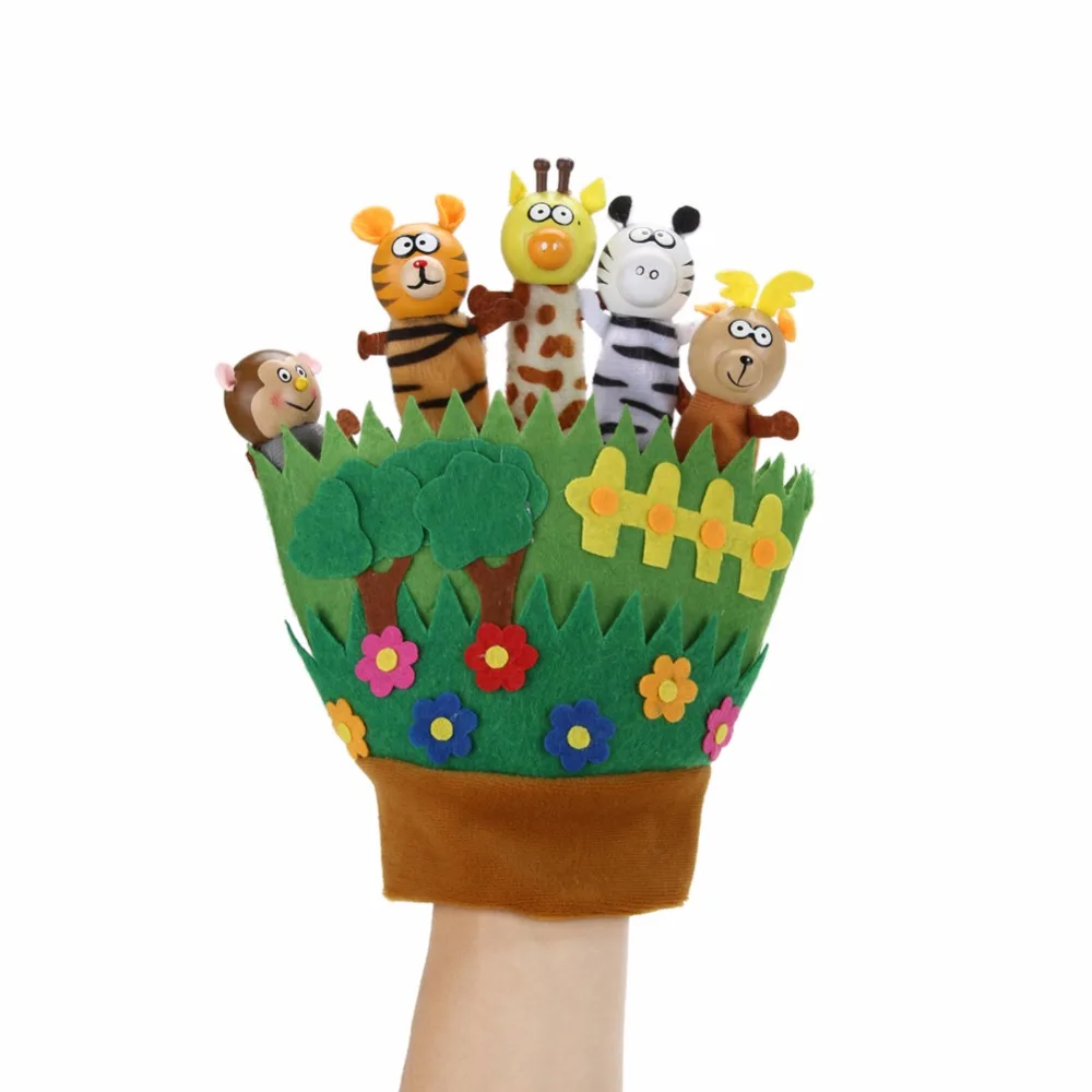 Cute Animal Hand Puppet Dolls Plush Toys Baby Cartoon Finger Puppets Child Zoo Animal Hand Glove Puppet Children Bedtime Stories