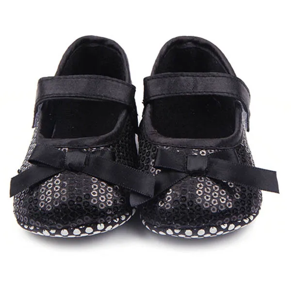 Kids Infant Baby Girl Bling Sequined Shoes Bow Decor Black First Walker