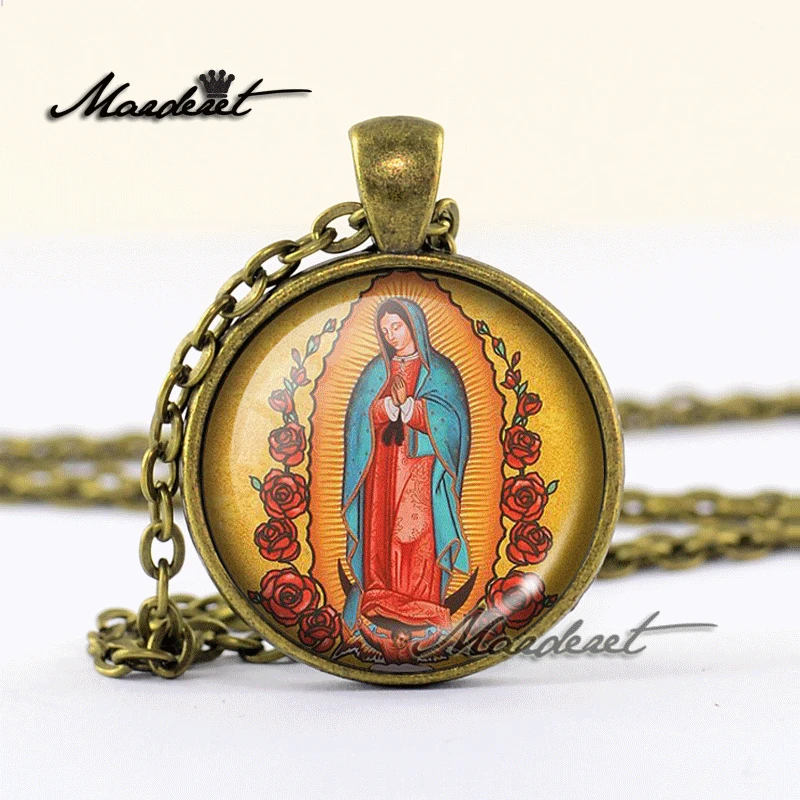 Maderet Our Lady Of Guadalupe Кабошон ожерелье ручной работы Ювелирное Украшение купольное
