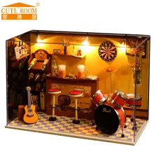 New Miniature Crafts DIY Wooden Doll Houses With Dust Cover Music box Furniture Toys For Kids