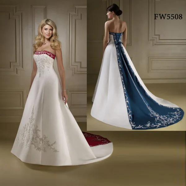 

Free Shipping Custom-made Floor Length New Satin Embroidery A Line White And Red bridal gown 2018 mother of the bride dresses