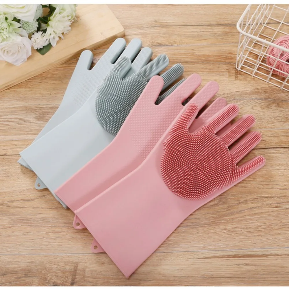 Волшебные силиконовые перчатки для мытья посуды Нескользящие перчатки износостойкие хозяйственные перчатки для уборки