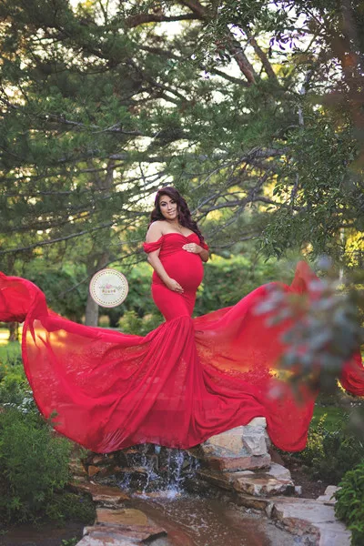 Реквизит для фотосессии для беременных; Одежда для беременных из хлопка и шифона; платье для беременных с открытыми плечами; платье для фотосъемки; платье для беременных - Цвет: Red