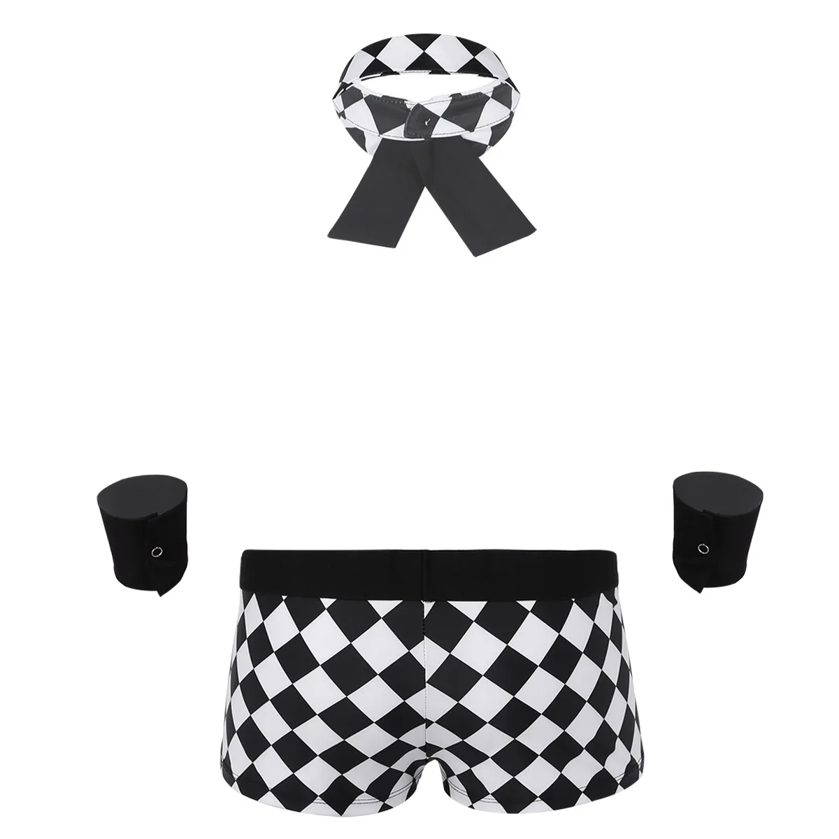 DPOIS Men Maid Cosplay Costume Lingerie Anime Underpants Homme Role Playing Games Outfits Plaid Exotic Boxer Panties Underwear