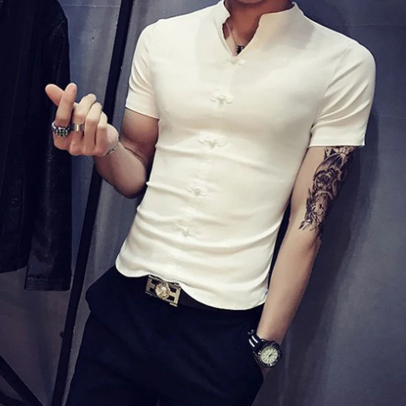 Твердые Slim Fit футболки Новый Для мужчин Топ с v-образным вырезом Топы короткий