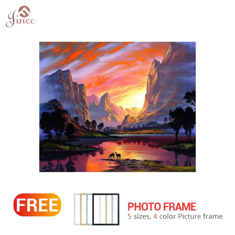 

5D Diamond Embroidery Rhinestone Diamond Painting Sunset Pasted Paintings Cross Stitch Kit Mountain Scenic Diamond Decor Framed