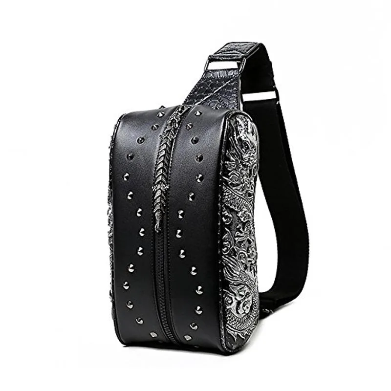 Крутая Персонализированная кожаная сумка на груди с 3D драконом - Цвет: silver