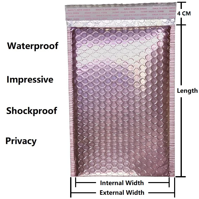 50 шт. розовый Золотой пузырьковый конверт, металлический розовый Золотой фольгированный пузырьковый конверт для упаковки подарков, свадебная сумка