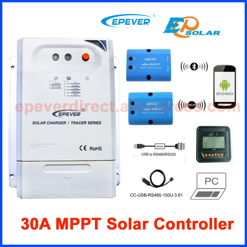 

30A solar tracer series MPPT controller MT50 Meter parameters setting ble ebox phone app Tracer3210CN Battery charger