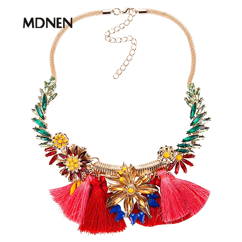 

3 colors acrylic flower resin long tassel bohemia peacock tail link chain necklaces for women