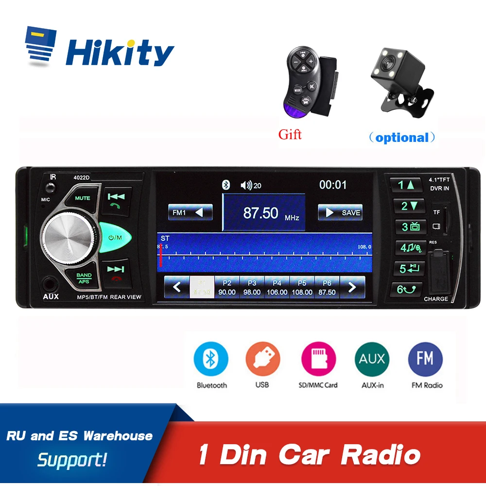 Hikity 4022D 4,1 дюймов 1 Din автомагнитола Авто аудио стерео Автомагнитола bluetooth Поддержка камеры заднего вида USB рулевое колесо дистанционного управления