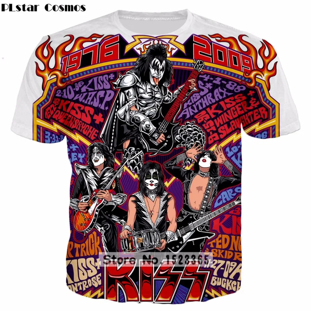 

PLstar Cosmos Brand clothing 2018 new summer Fashion 3d t shirt Rock band KISS 3d print Mens Womens Tee shirts Free shipping