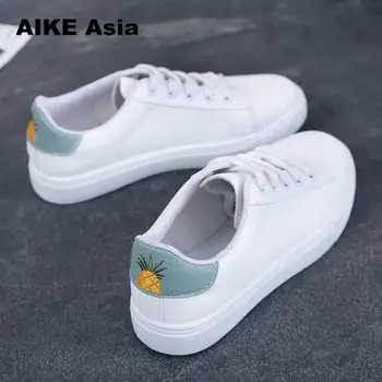 

Factory Hot Women Sneakers 2018 Fashion Breathble Vulcanized Shoes Pu Leather Platform Lace Up Casual White Zapatos De Mujer