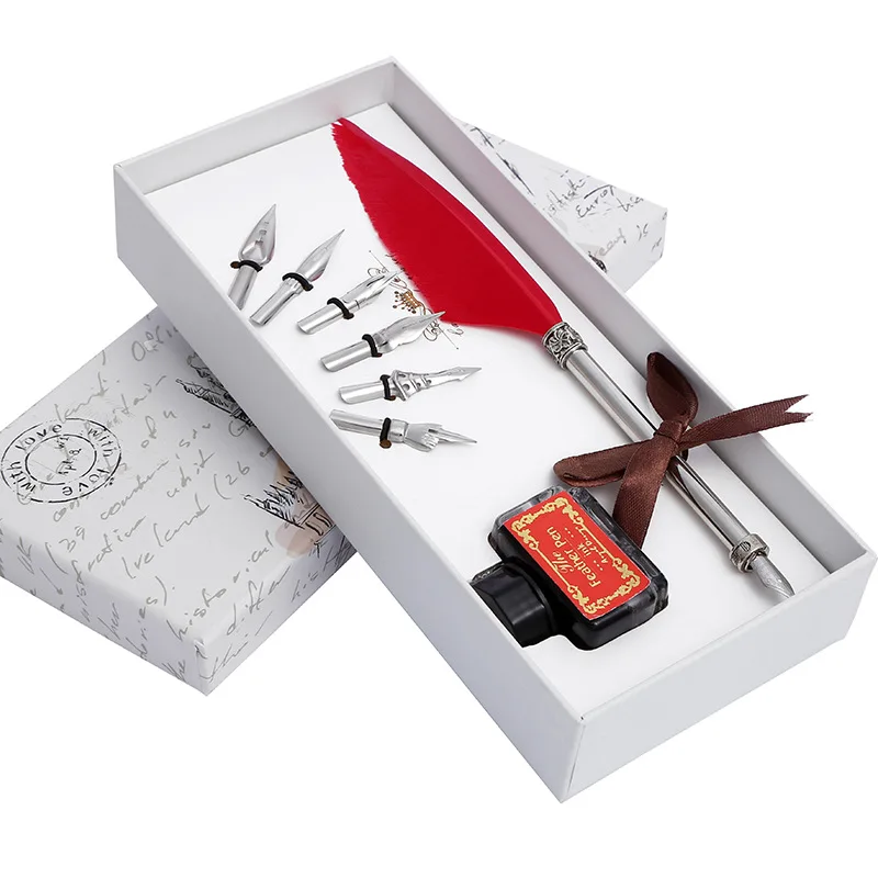 

Aristocratic Retro Feather Dip Pen Exquisite Wedding Gift Box Set Writting Ink Fountain Pen Creative Stationery for Present
