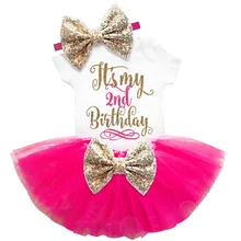 Летняя одежда для новорожденных девочек хлопковая летняя одежда для дня рождения для детей 2 лет, повязка на голову для девочек+ платье-пачка Одежда для крещения розового цвета