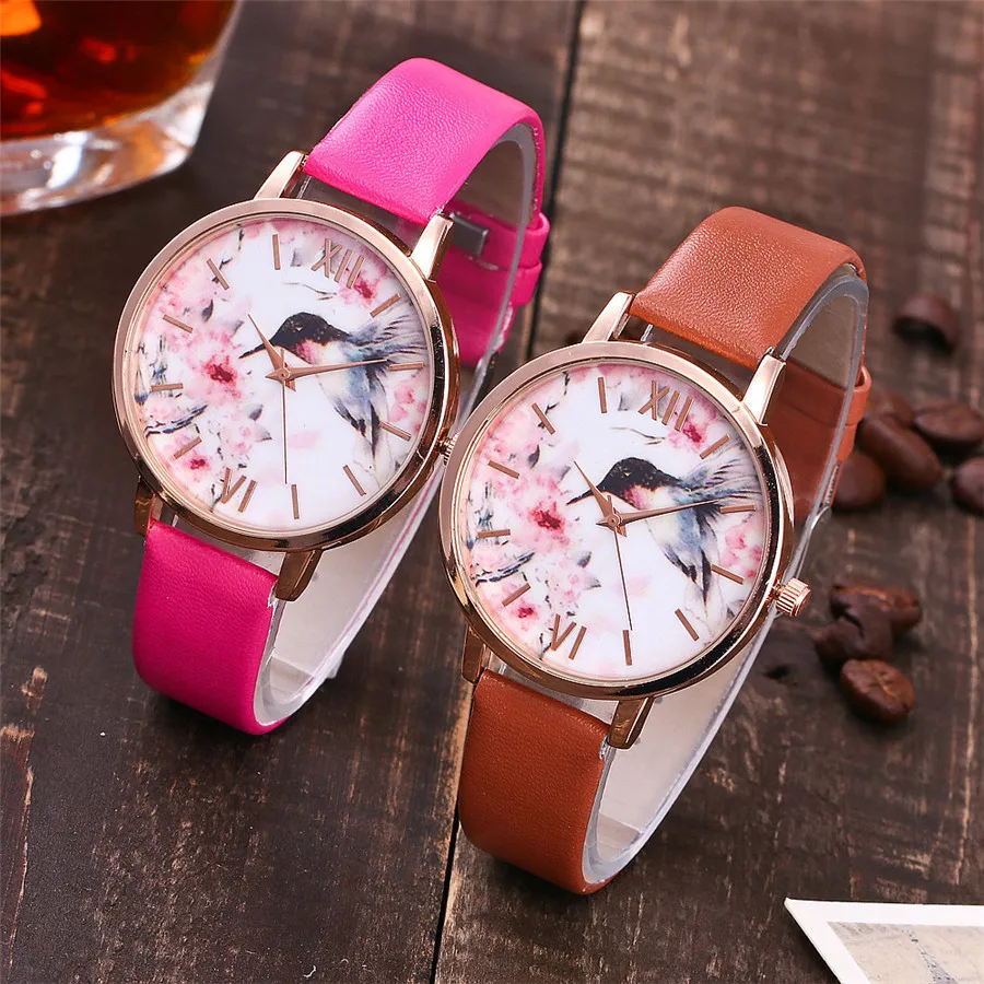 

Chinese Style Flower Bird Women Watch Rose Gold Creative Leather Wrist Watch Fashion Ladies Dress Quartz Clock Montres Femme New