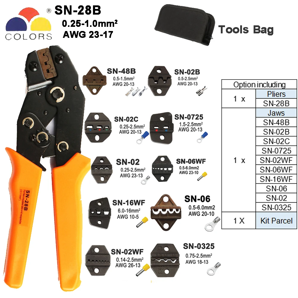 Обжимные Клещи Инструменты SN-48B для TAB 2,8 4,8 6,3/C3 XH2.54 3,96 штекером с использованием трубки insuated терминалы Электрический зажим мультиинструмент 28B комплект - Цвет: SN-28B 10Jaws bag