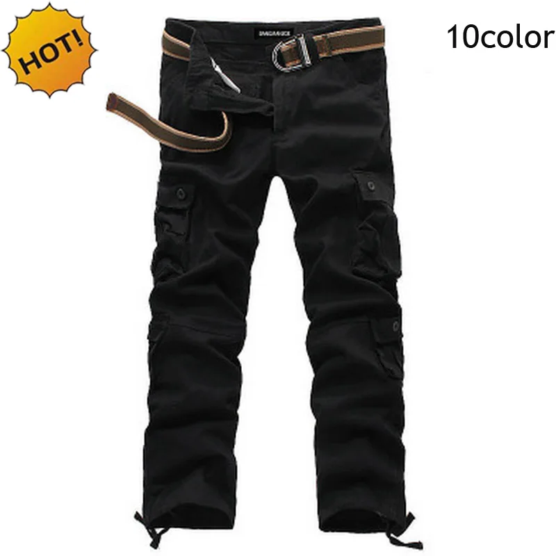 

Wholesale Outdoors Baggy Straight Army Multi-Pocket Khaki Tactical Solid Loose Cargo Pants Men Overalls Trousers Plus Size 29-44
