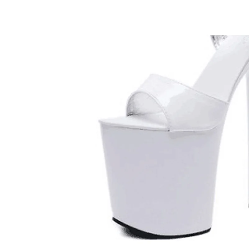 Туфли на очень высоком каблуке 20 см для ночного клуба; сезон лето-осень однотонные женские сандалии-гладиаторы на платформе с открытым носком и ремешком на щиколотке; AWS130 - Цвет: White buckleless
