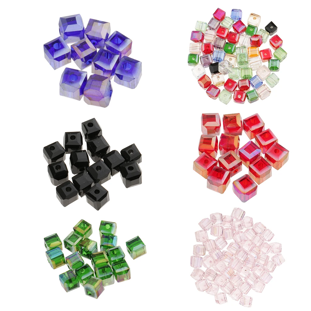 50pcs 6mm Glass Crystal Square Cube Beads for DIY Jewelry Making in