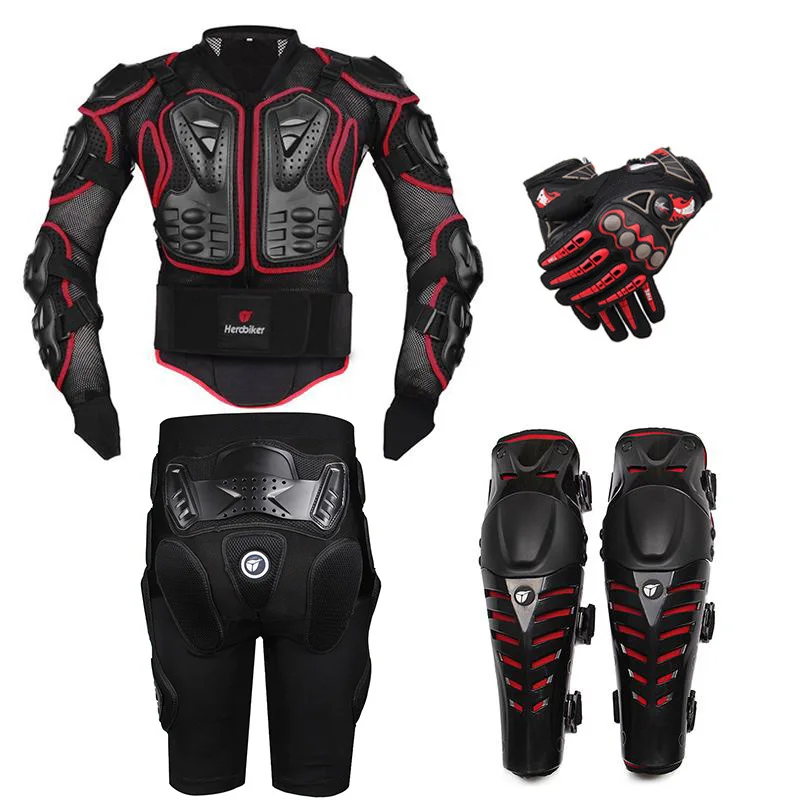 

HEROBIKER Black Motorcycle Racing Body Armor Protective Jacket+ Gears Short Pants+Motorcycle Knee Protector