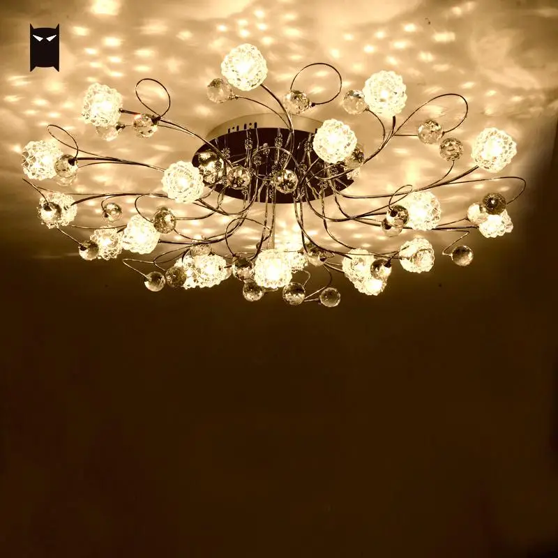 Big Round Chrome Iron Flower Crystal Chandelier Ceiling Fixture Big Round Chrome Iron Flower Crystal Chandelier Ceiling Fixture Contemporary Art Re Plafon Lighting For Living Room Bedroom In Chandeliers From Lights