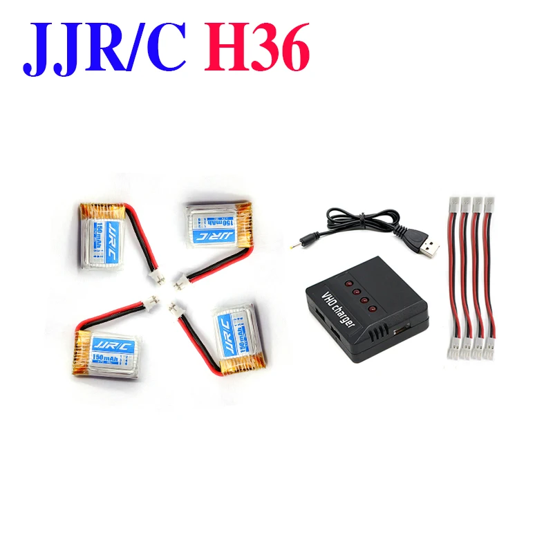 

4pcs 3.7V JJRC H36 150mAh 3.7V 30C Lipo Battery and 4in1 Battery charger box for JJRC H36 RC Quadcopter Drone