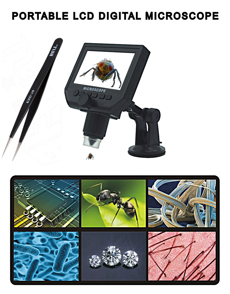 

2017continuous zooming 8 LED USB Digital Microscope Lcd Digital Video Camera 4.3 Inch Hd Oled Endoscope Magnifying+Tweezers1pcs