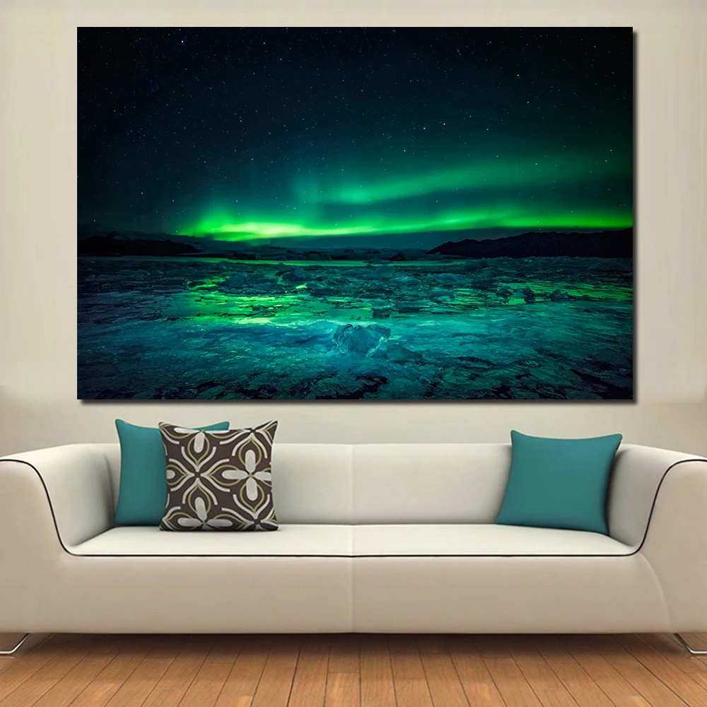

JQHYART Free Shipping Large size Printing Oil Painting Wall painting Northern Lights Wall Art Picture For Living Room painting