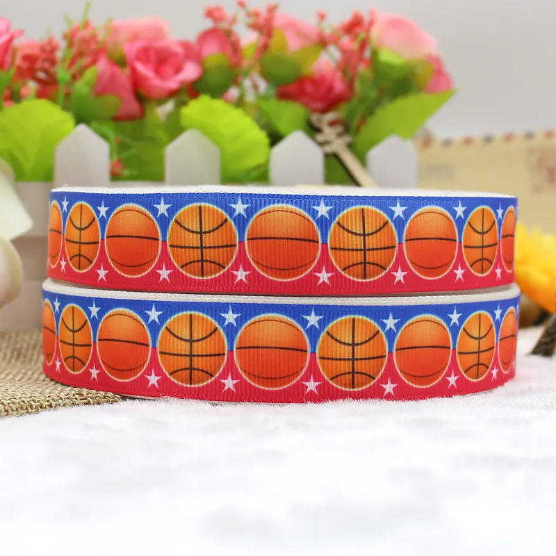 Q&N ribbon 7/8inch 22mm 160823015 basketball printed grosgrain ribbon