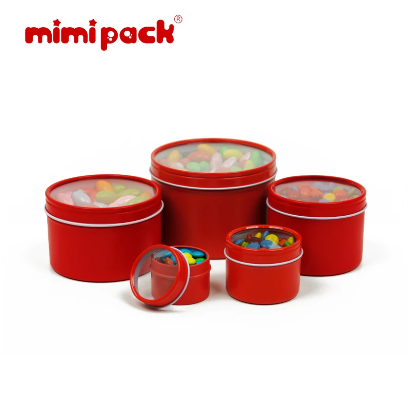 Mimipack 1/2/6/8/16 oz صغيرة العميق جولة علب واضح نافذة أعلى غطاء صفيح التعبئة والتغليف الساعات صناديق علب طعام ، 24 حزمة (7 ألوان)