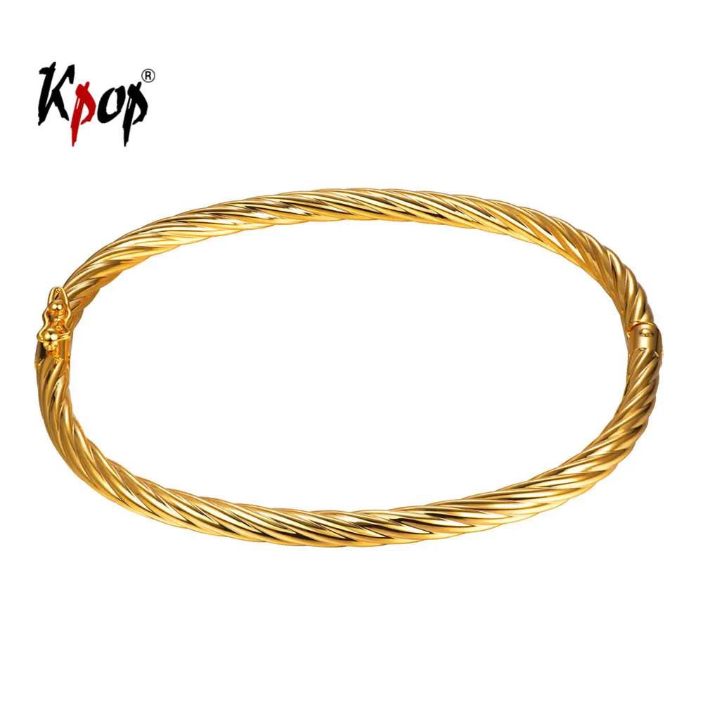 

Kpop Simple Twisted Rope Bangle Boho Gypsy Jewelry Gold Color Stackable Cuff Bracelet for Women H5221