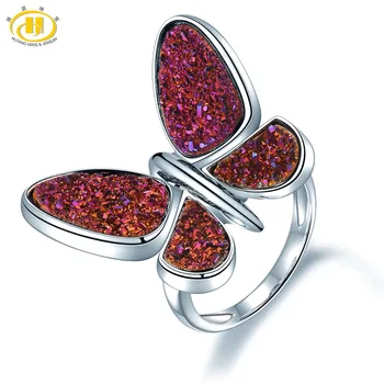 

Hutang Druzy Agate Engagement Ring Natural Gemstone 925 Sterling Silver Ring Red Butterfly Fine Fashion Statement Jewelry Gift
