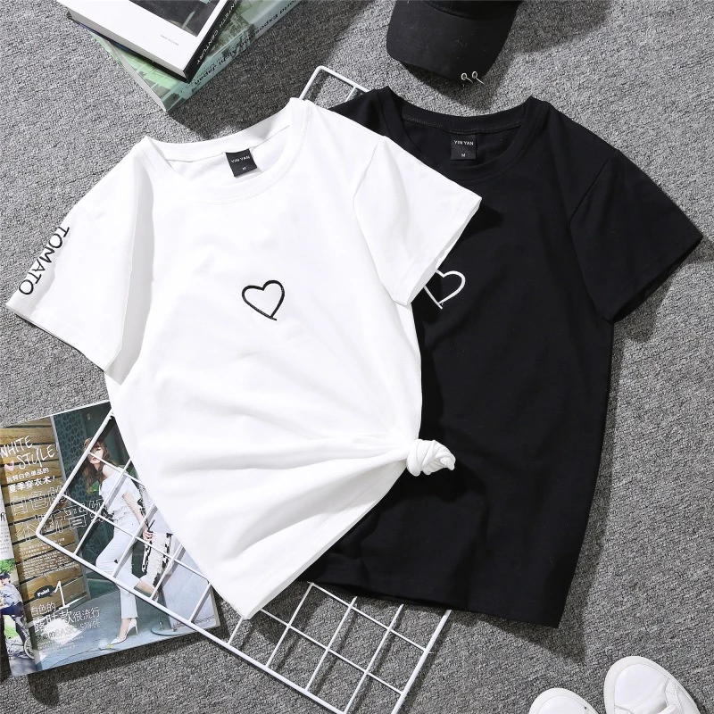 19夏のカップル愛好家tシャツ学生トップス女性のtシャツラブハート刺繍プリントtシャツ女性 T Shirts Aliexpress 19夏のカップル愛好家tシャツ学生トップス女性のtシャツラブハート刺繍プリントtシャツ女性 T Shirts Aliexpress