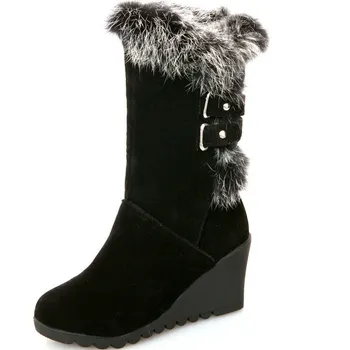 

Women's Fashion Winter Comfort High-heeled Shoes Middle Wedge Heel Boots Black Brown Yellow Red