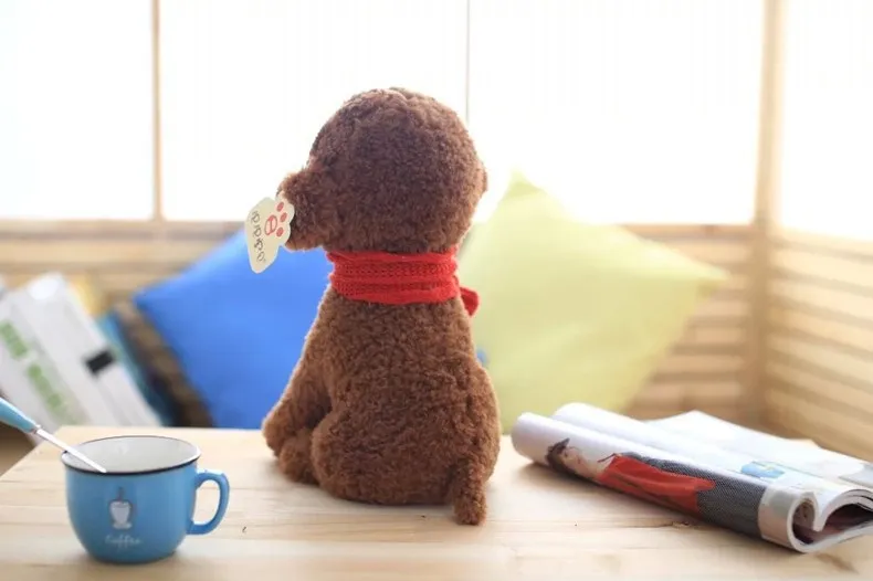 30 см одна штука Сидящая плюшевая собака с красным сканфом PP Хлопок Плюшевые игрушки Мягкая имитационная кукла для собак детские игрушки Бишон собаки 4 цвета