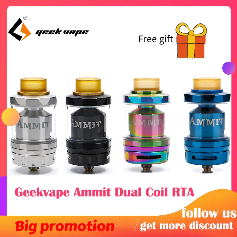 

Original Geekvape Ammit Dual Coil RTA Tank 3ml/6ml Capacity Support Both Dual and Single Coil Ammit tank For box mod