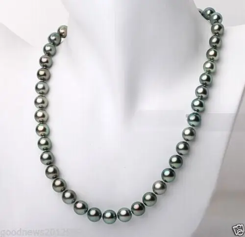 

Free Shipping >>>>> 18" 9-10 mm Tahitian genuine black peacock Grey pearl necklace 14k clasp