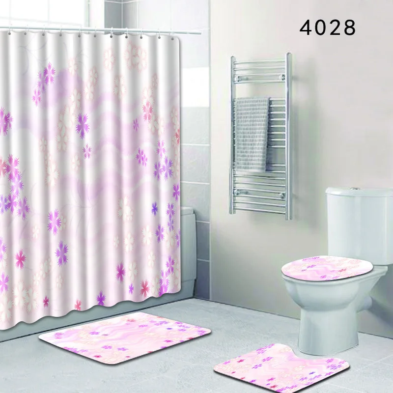 4 комплекта ковров и ковров для ванной комнаты занавески для душа и сиденья для унитаза занавески для ванной комнаты Нескользящие Цветочные ковровые покрытия для ванной комнаты - Цвет: 4028