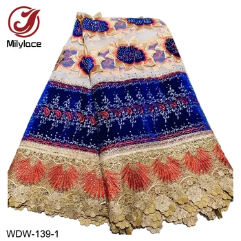 

High End Design Velvet Lace Fabric with Guipure Lace Fabric French Lace Fabric 5 Yards Per Lot Mesh Tulle Lace WDW-139