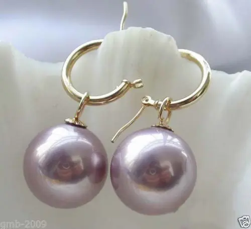 

Rare Huge 14mm Tahitian Light Purple South Sea Shell Pearl Earring Noble style Natural Fine jewe FREE SHIPPING