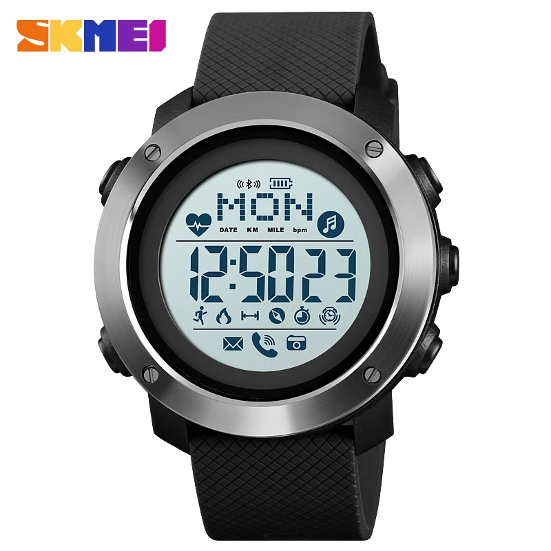 SKMEI спортивные Смарт-часы мужские часы водонепроницаемые стальное кольцо Bluetooth Магнитная Зарядка электронный компас reloj inteligent 1511 - Цвет: Черный