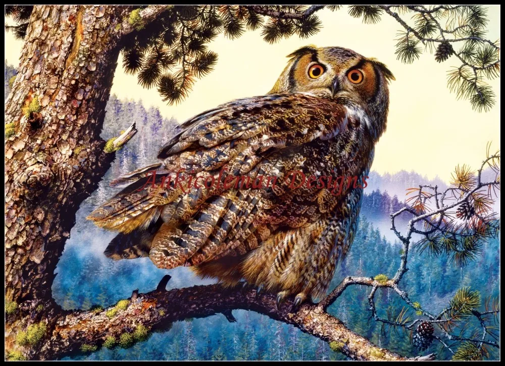 Image Needlework for embroidery DIY French DMC   Counted Cross Stitch Kits 14 ct Oil painting   Great Horned Owl